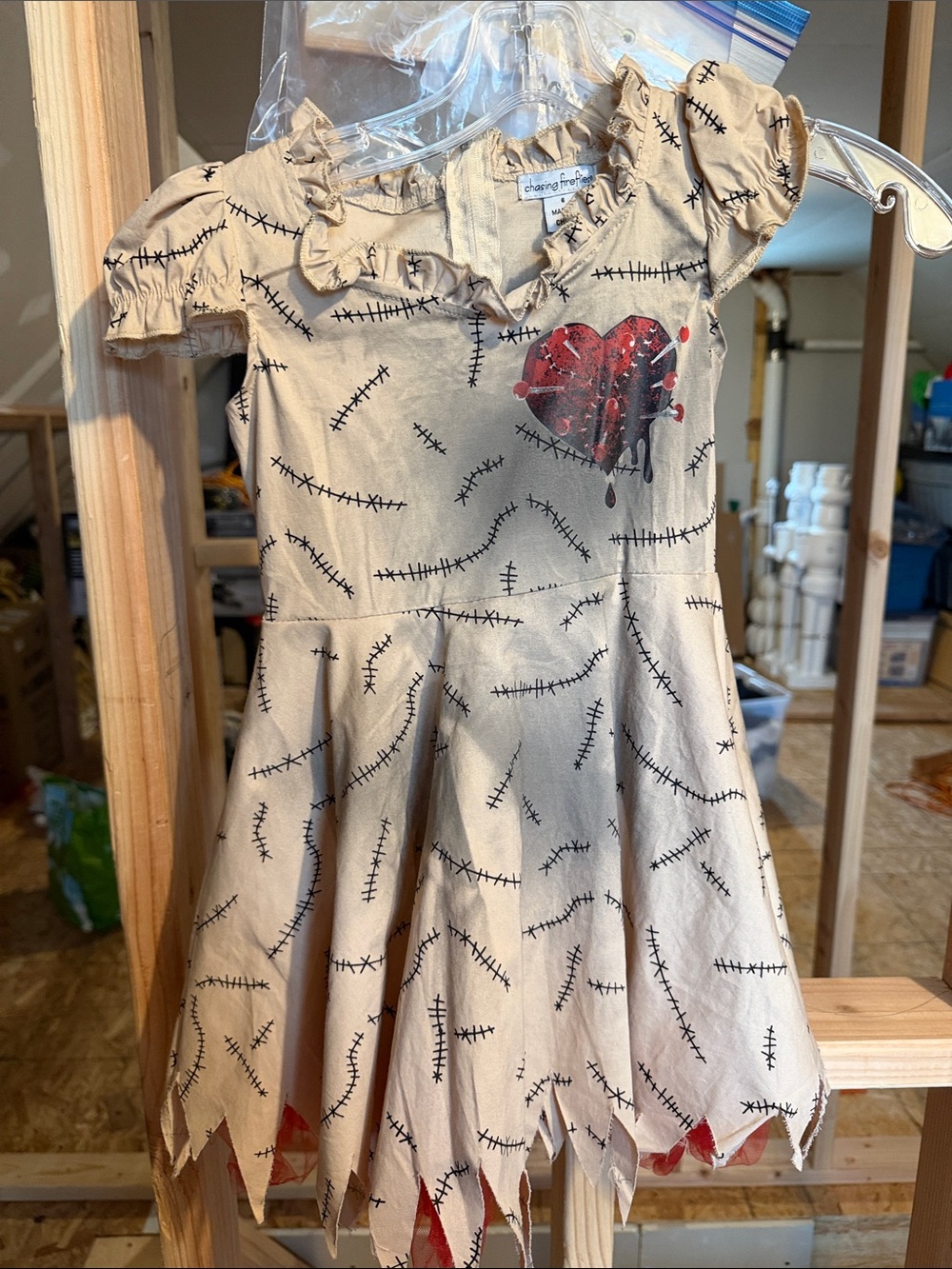 Chasing Fireflies Cream and Black Stitched Heart Halloween Costume Dress